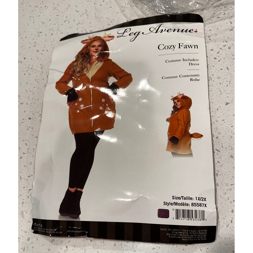 Leg Avenue Cozy Fawn Deer Costume Hooded Dress Brown 85587X Plus Size 1X/2X